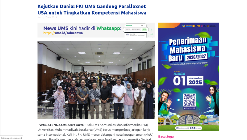 Kejutkan Dunia! FKI UMS Gandeng Parallanet USA untuk Tingkat Kompetensi Mahasiswa