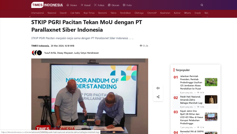 STKIP PGRI Pacitan Tekan MoU dengan PT Parallaxnet Siber Indonesia