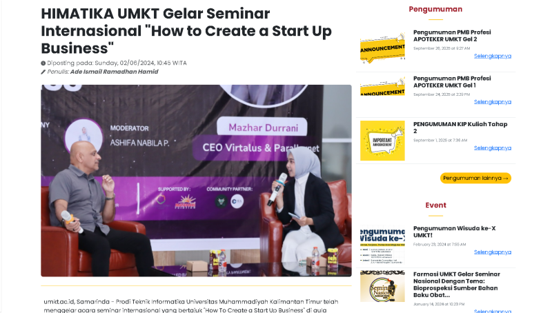HIMATIKA UMKT Gelar Seminar Internasional "How to Create a Start Up Business
